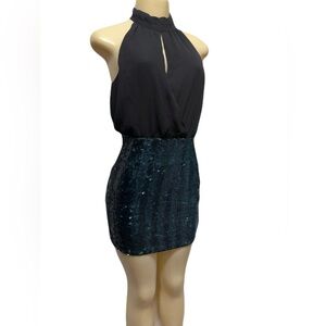 Forever 21 Black Blue Sequin Halter Bodycon Dress